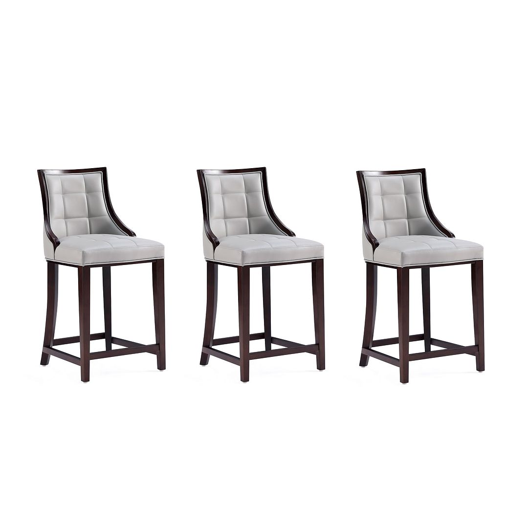 Manhattan Comfort Fifth Avenue Faux Leather Light Gray Counter Stool In A Set Of 3