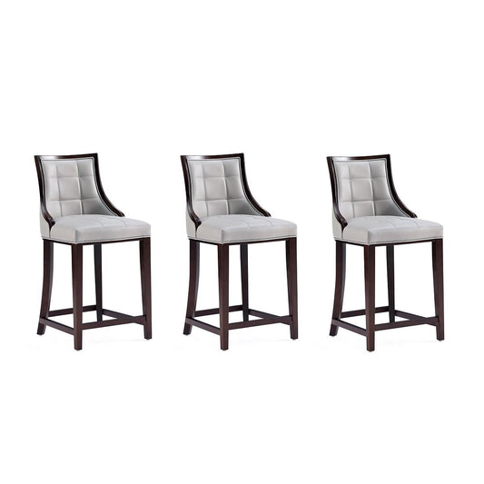 Manhattan Comfort Fifth Avenue Faux Leather Light Gray Counter Stool In A Set Of 3