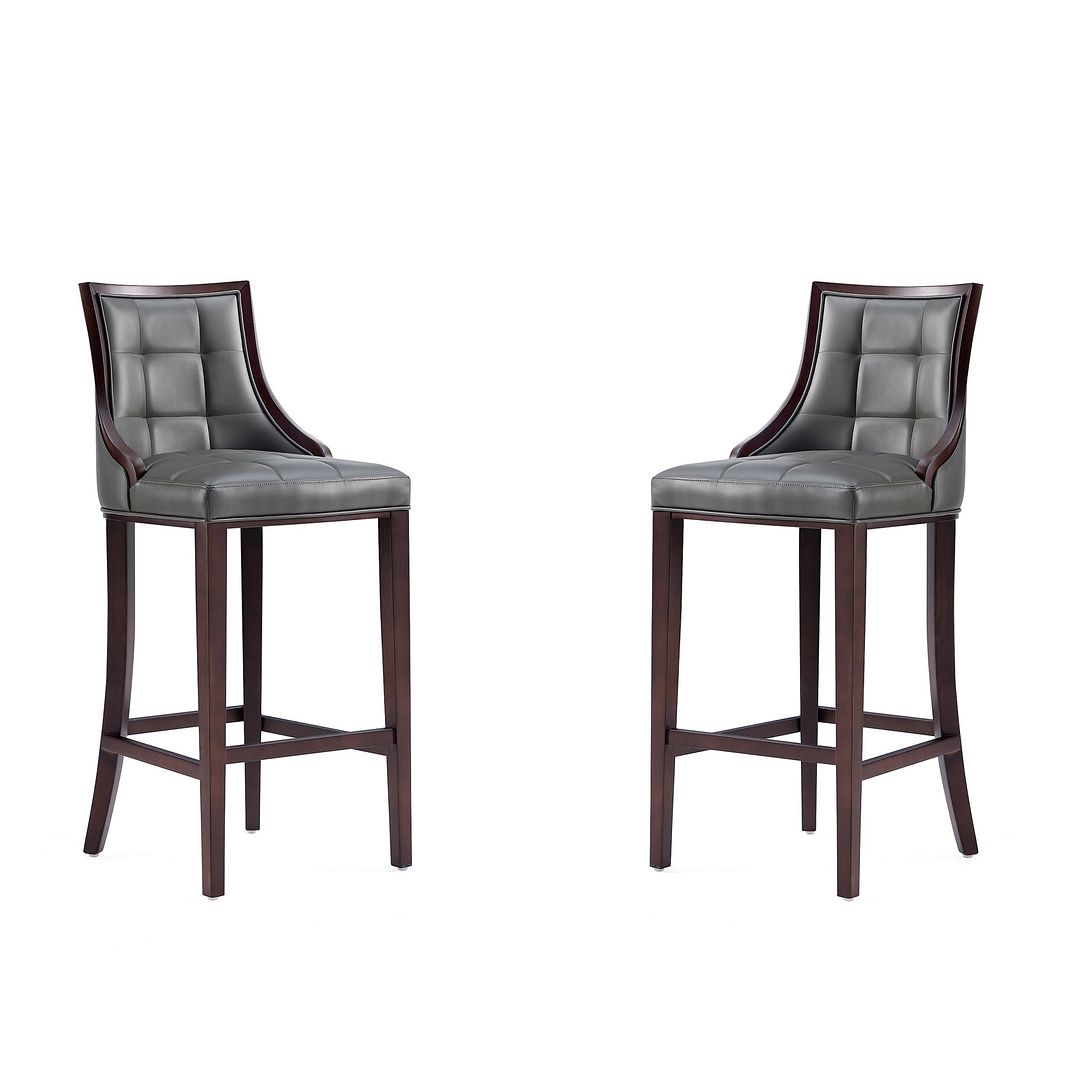 Manhattan Comfort Fifth Avenue Faux Leather Pebble Gray Barstools In A Set Of 2