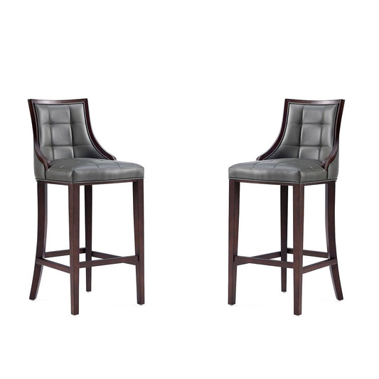 Manhattan Comfort Fifth Avenue Faux Leather Pebble Gray Barstools In A Set Of 2