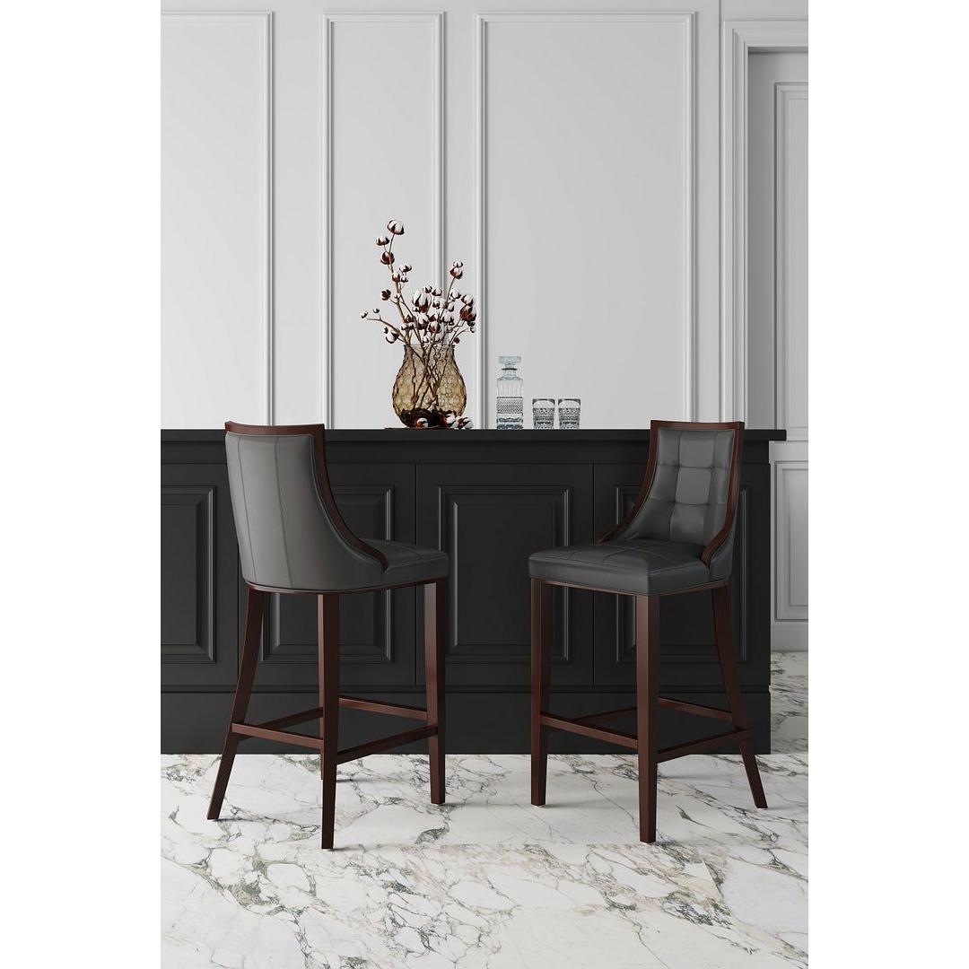 Manhattan Comfort Fifth Avenue Faux Leather Pebble Gray Barstools In A Set Of 3