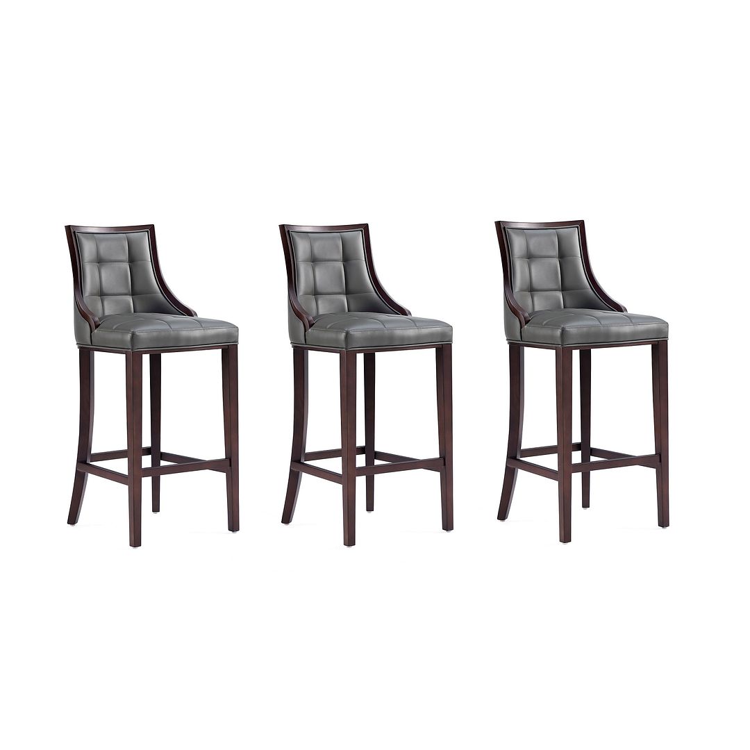 Manhattan Comfort Fifth Avenue Faux Leather Pebble Gray Barstools In A Set Of 3