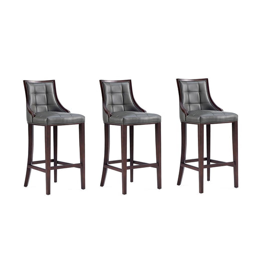 Manhattan Comfort Fifth Avenue Faux Leather Pebble Gray Barstools In A Set Of 3
