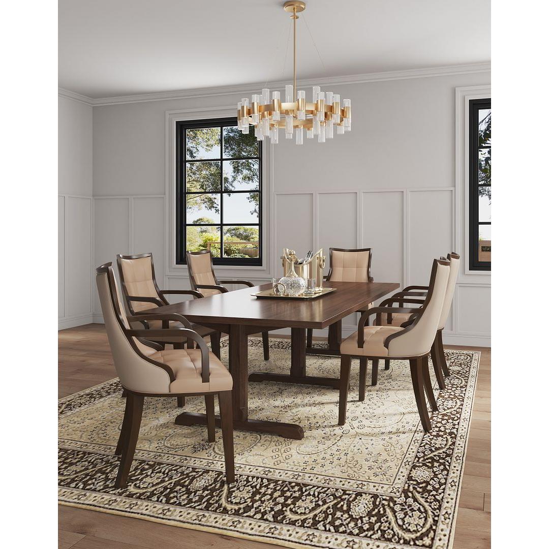 Manhattan Comfort Fifth Avenue Faux Leather Tan & Walnut Dining Armchair In A Set Of 2