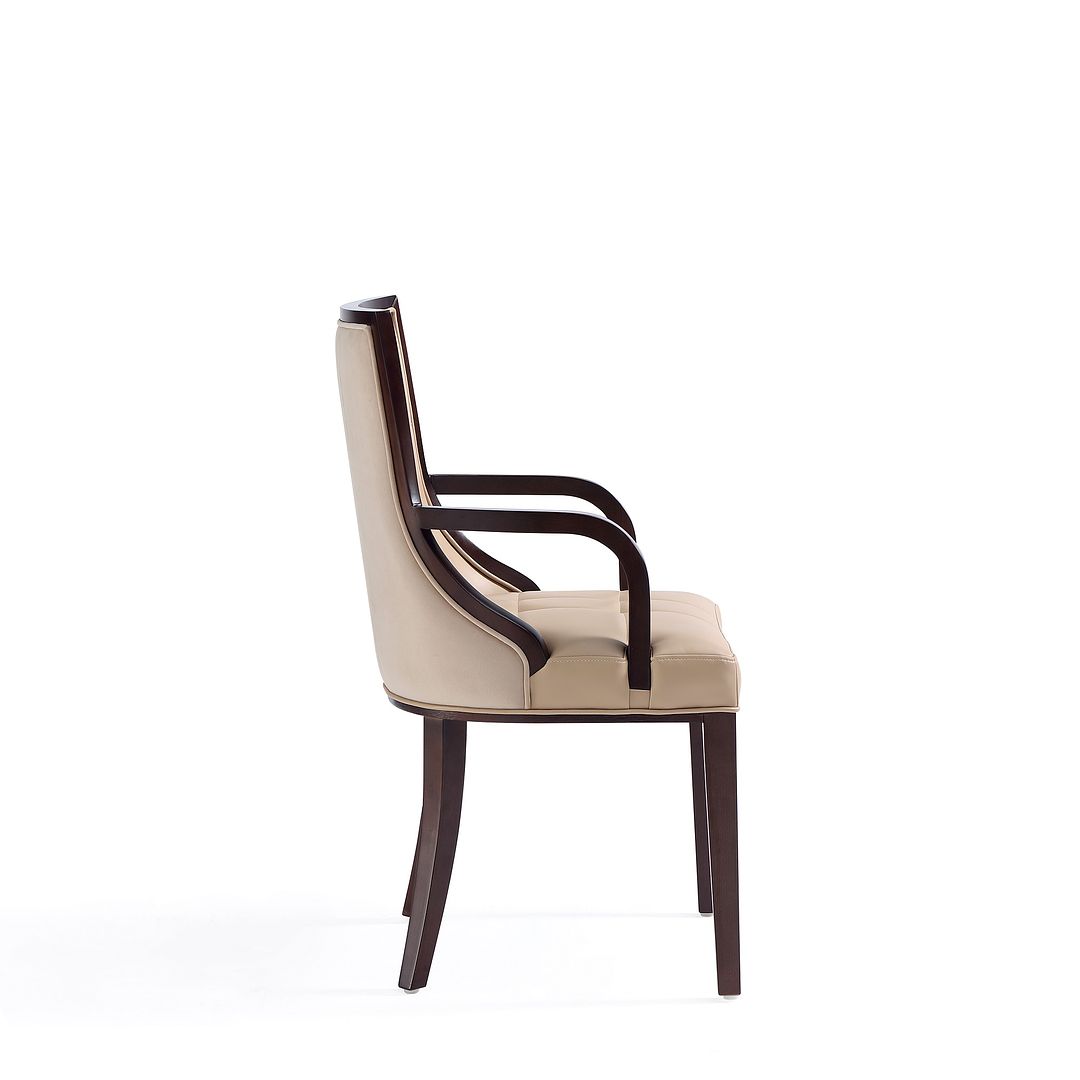 Manhattan Comfort Fifth Avenue Faux Leather Tan & Walnut Dining Armchair In A Set Of 2