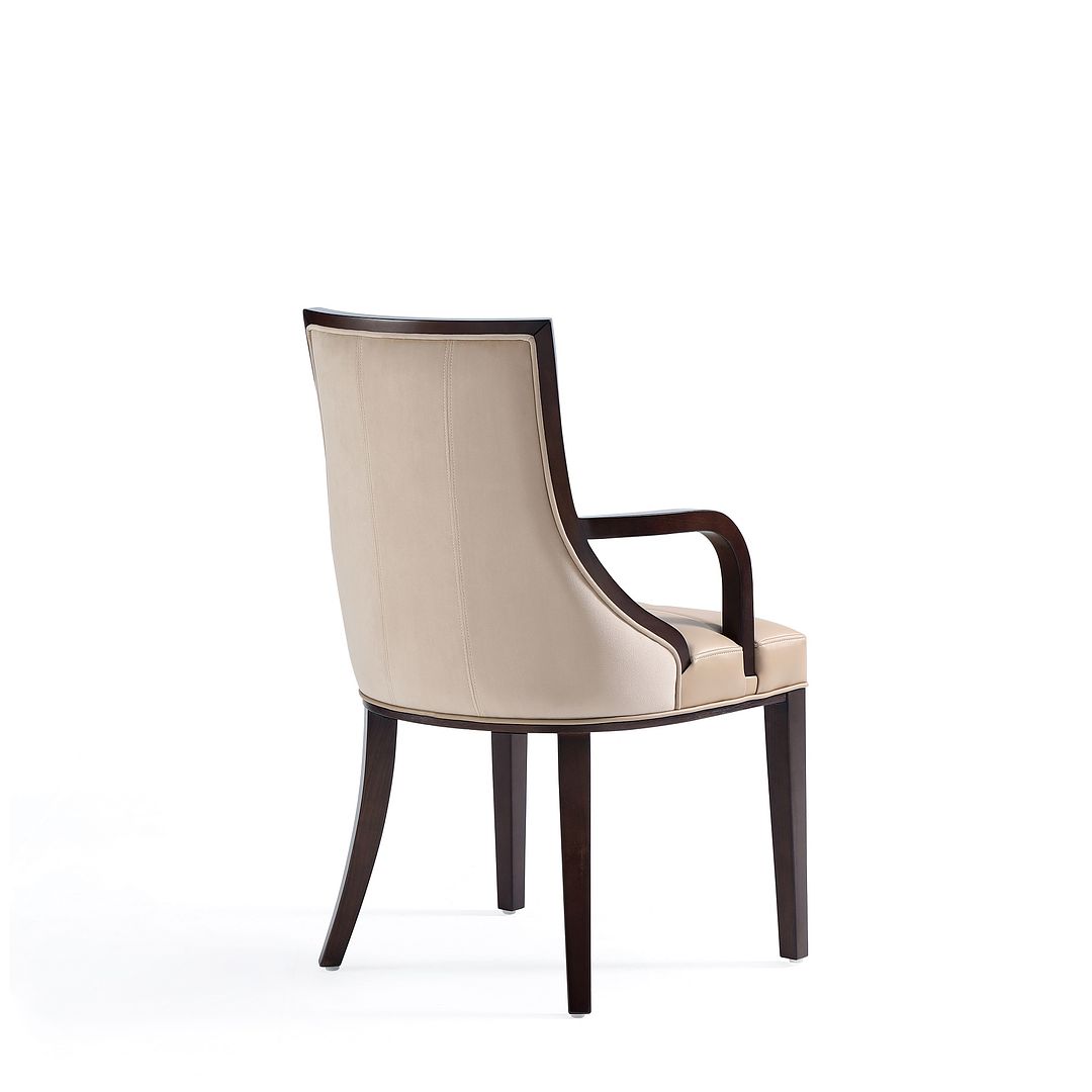 Manhattan Comfort Fifth Avenue Faux Leather Tan & Walnut Dining Armchair In A Set Of 2