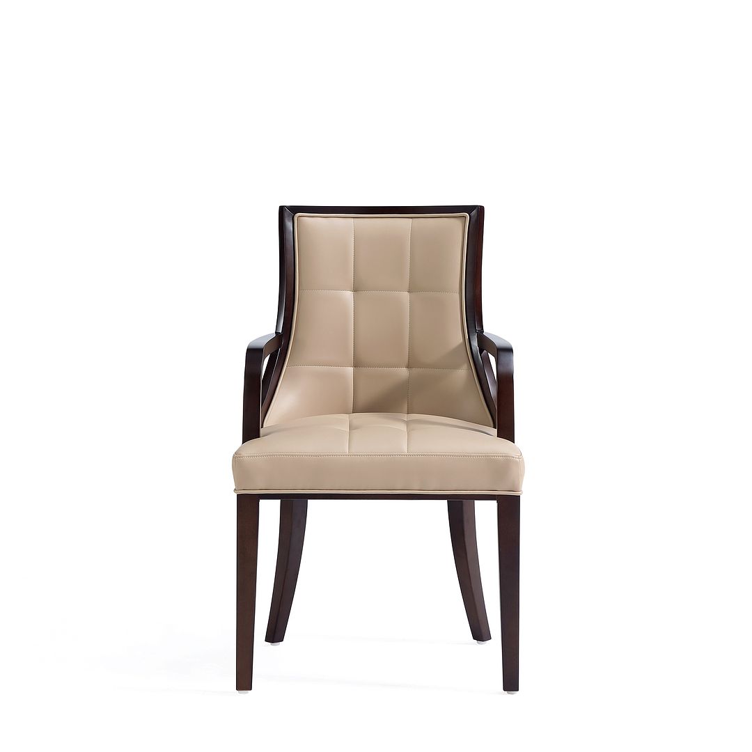 Manhattan Comfort Fifth Avenue Faux Leather Tan & Walnut Dining Armchair In A Set Of 2