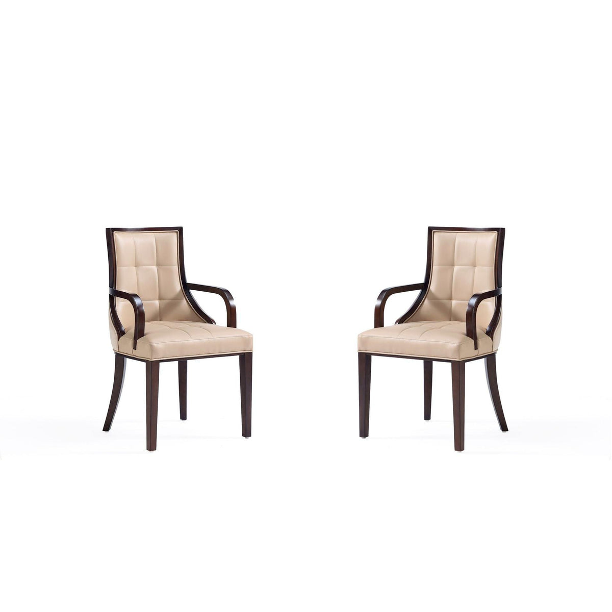 Manhattan Comfort Fifth Avenue Faux Leather Tan & Walnut Dining Armchair In A Set Of 2