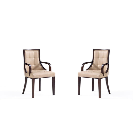 Manhattan Comfort Fifth Avenue Faux Leather Tan & Walnut Dining Armchair In A Set Of 2