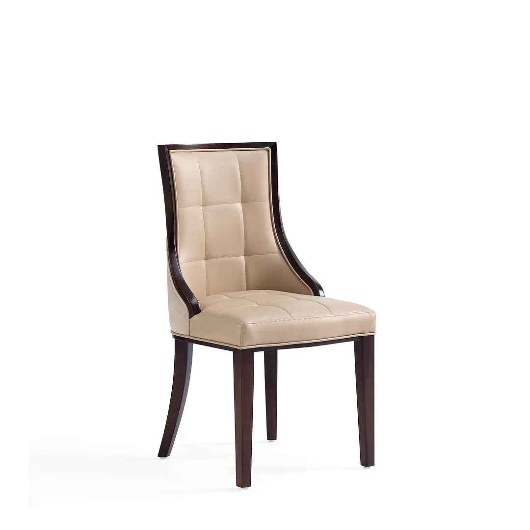 Manhattan Comfort Fifth Avenue Faux Leather Tan & Walnut Dining Chairs In A Set Of 2