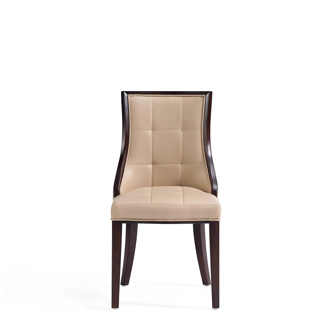 Manhattan Comfort Fifth Avenue Faux Leather Tan & Walnut Dining Chairs In A Set Of 2