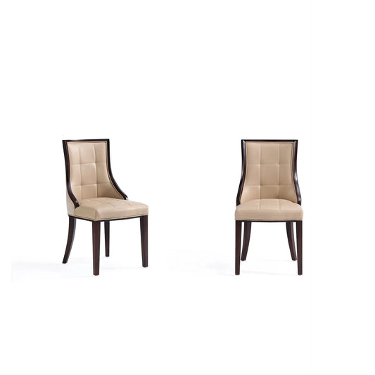 Manhattan Comfort Fifth Avenue Faux Leather Tan & Walnut Dining Chairs In A Set Of 2