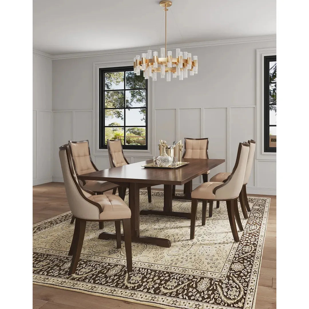 Manhattan Comfort Fifth Avenue Faux Leather Tan & Walnut Dining Chairs In A Set Of 4