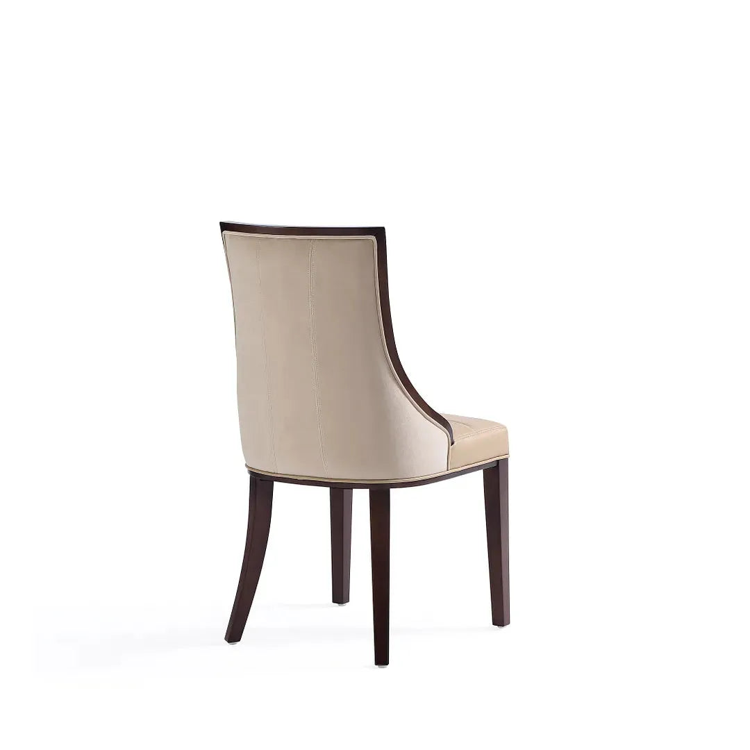 Manhattan Comfort Fifth Avenue Faux Leather Tan & Walnut Dining Chairs In A Set Of 4