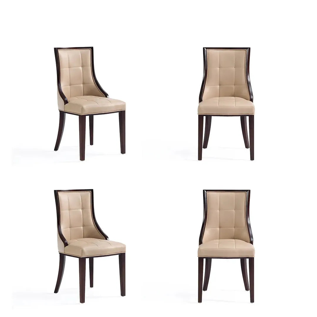 Manhattan Comfort Fifth Avenue Faux Leather Tan & Walnut Dining Chairs In A Set Of 4
