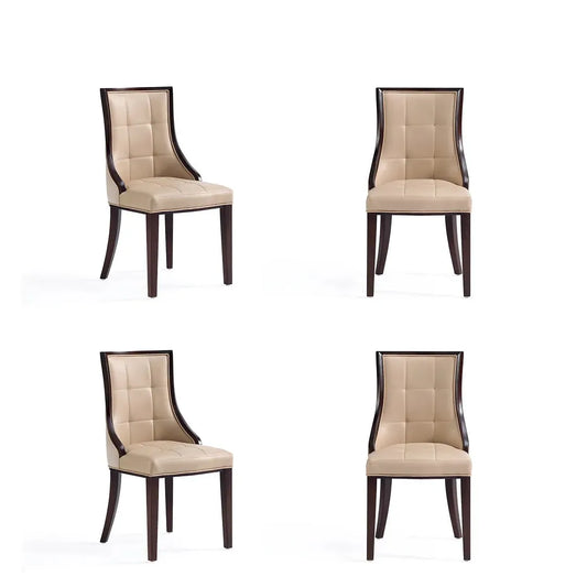 Manhattan Comfort Fifth Avenue Faux Leather Tan & Walnut Dining Chairs In A Set Of 4
