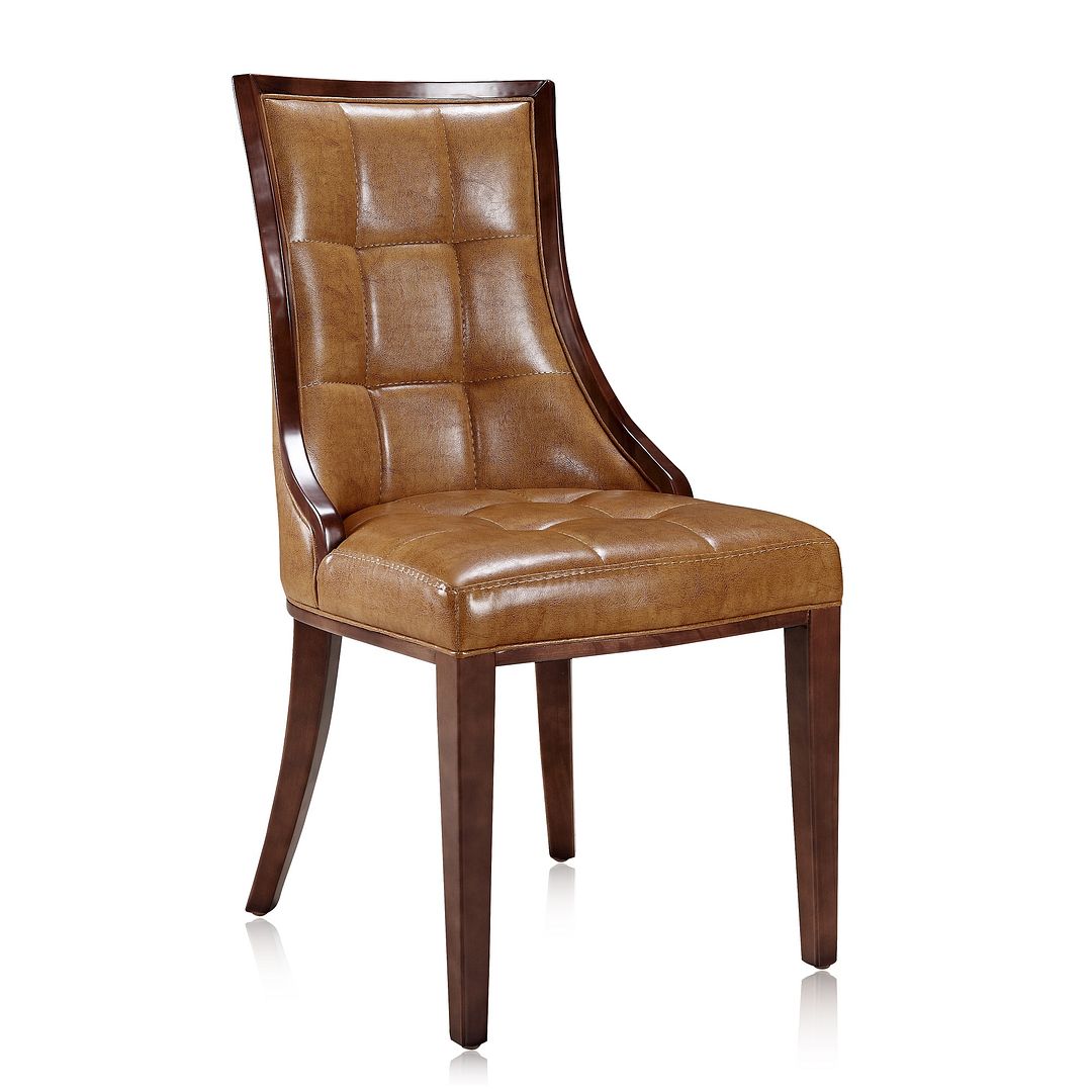 Manhattan Comfort Fifth Avenue Saddle & Walnut Faux Leather Dining Chairs In A Set Of 2