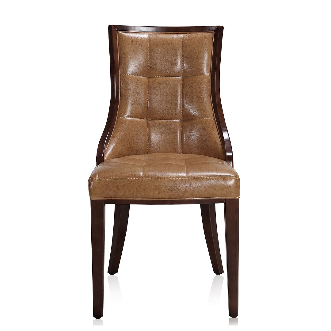 Manhattan Comfort Fifth Avenue Saddle & Walnut Faux Leather Dining Chairs In A Set Of 2