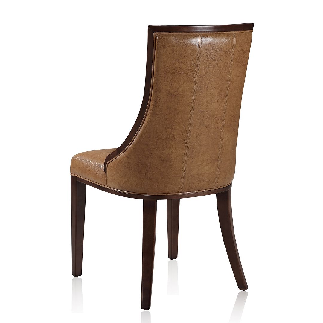 Manhattan Comfort Fifth Avenue Saddle & Walnut Faux Leather Dining Chairs In A Set Of 2