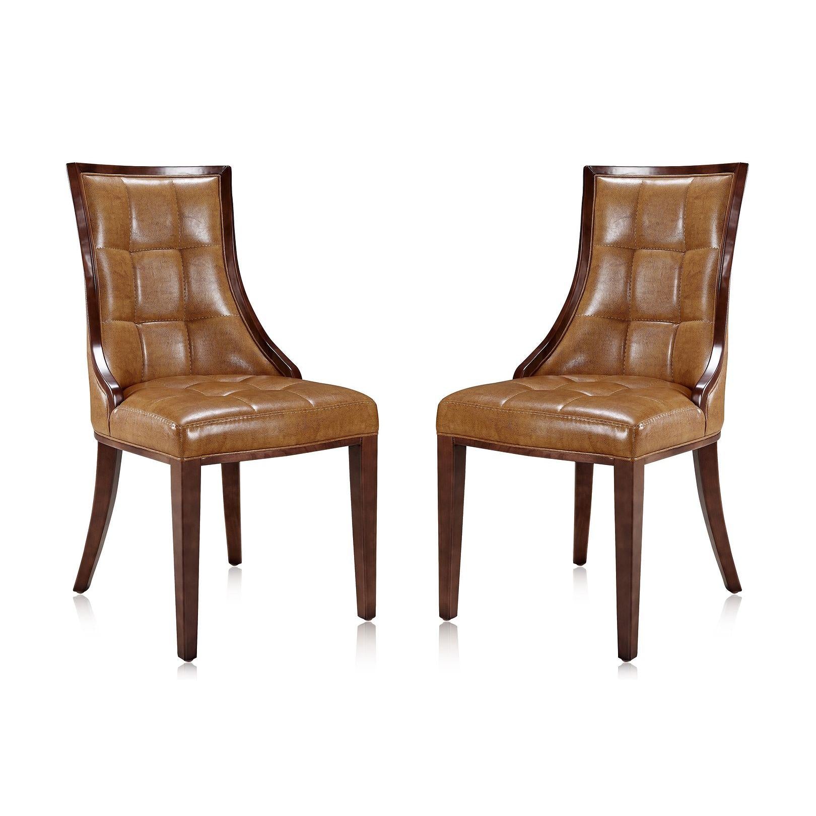 Manhattan Comfort Fifth Avenue Saddle & Walnut Faux Leather Dining Chairs In A Set Of 2