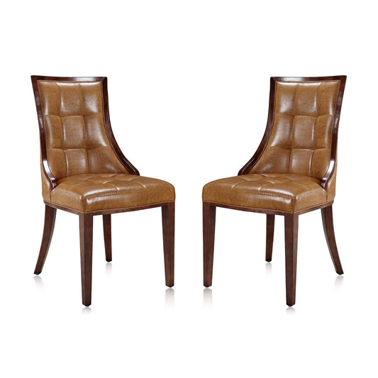 Manhattan Comfort Fifth Avenue Saddle & Walnut Faux Leather Dining Chairs In A Set Of 2