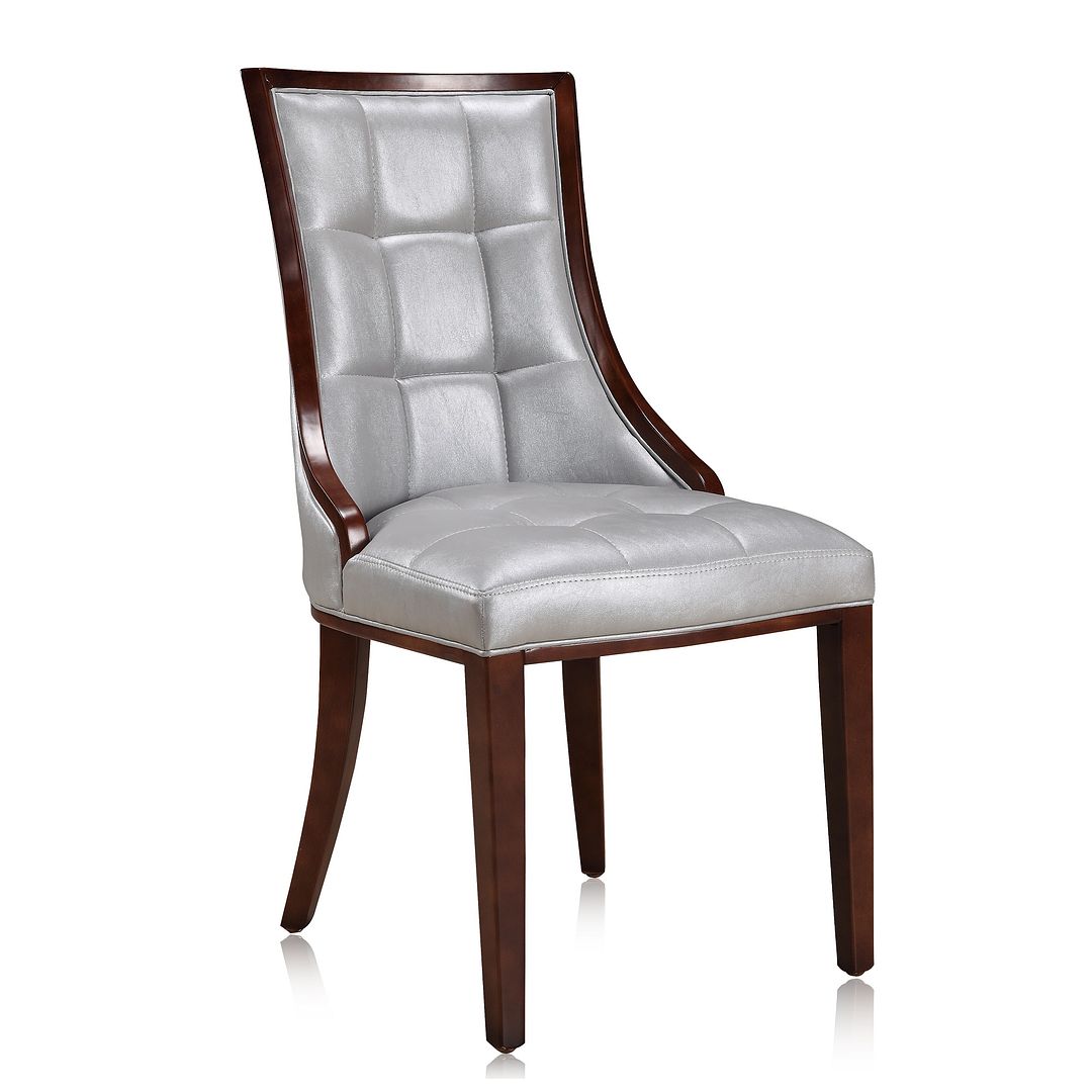 Manhattan Comfort Fifth Avenue Silver & Walnut Faux Leather Dining Chairs In A Set Of 2