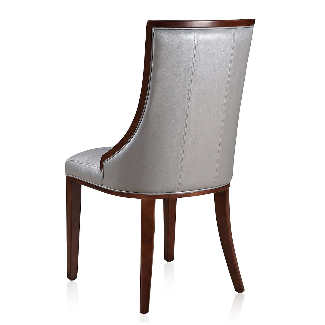 Manhattan Comfort Fifth Avenue Silver & Walnut Faux Leather Dining Chairs In A Set Of 2