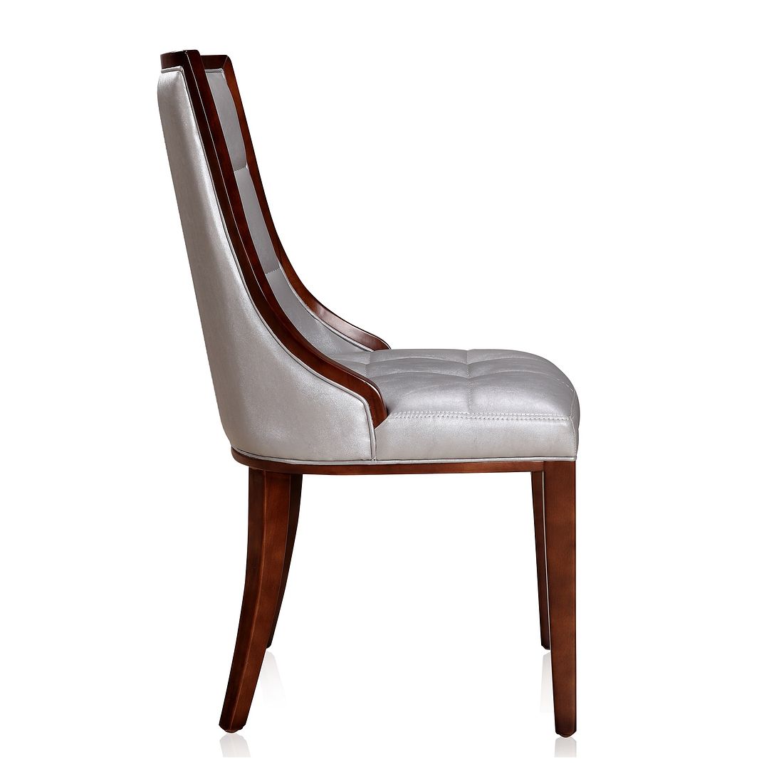 Manhattan Comfort Fifth Avenue Silver & Walnut Faux Leather Dining Chairs In A Set Of 2