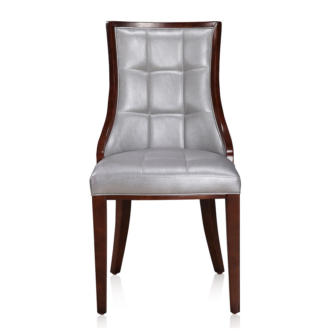 Manhattan Comfort Fifth Avenue Silver & Walnut Faux Leather Dining Chairs In A Set Of 2