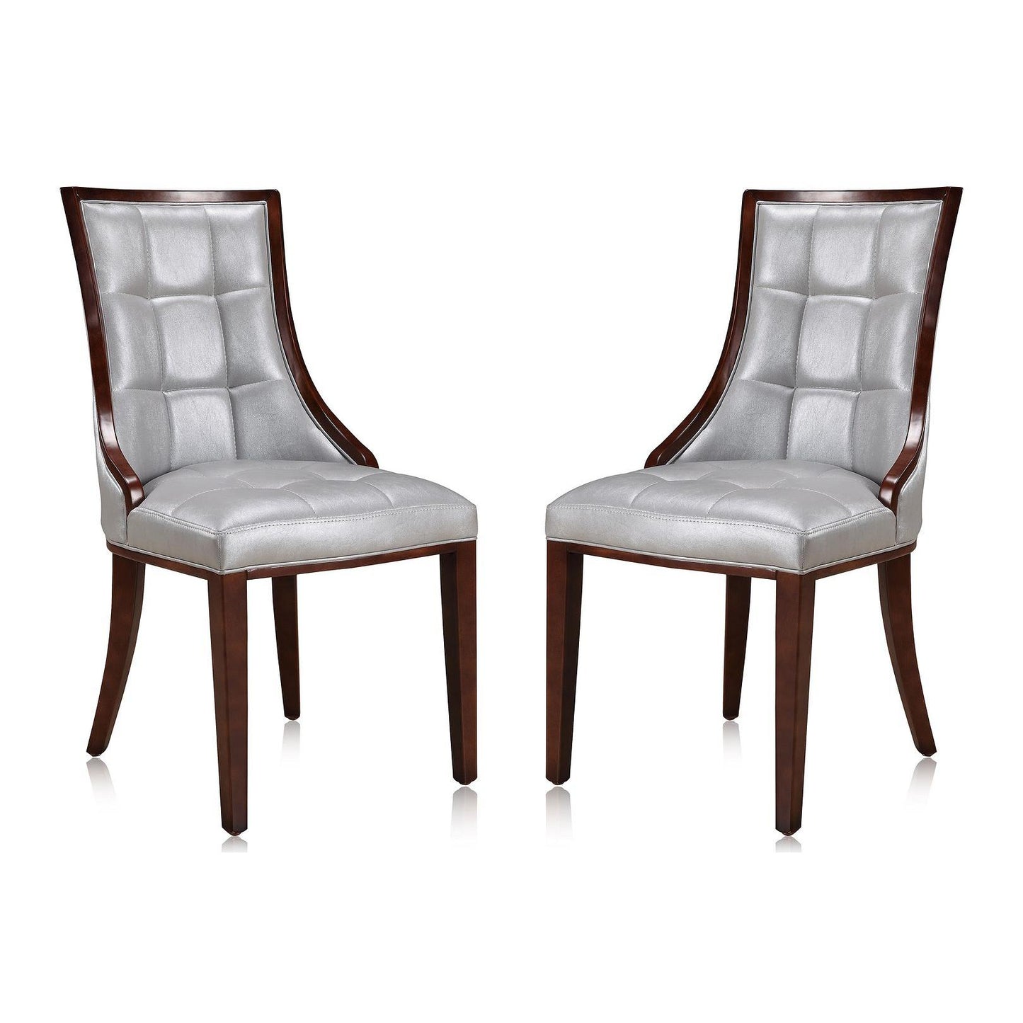 Manhattan Comfort Fifth Avenue Silver & Walnut Faux Leather Dining Chairs In A Set Of 2