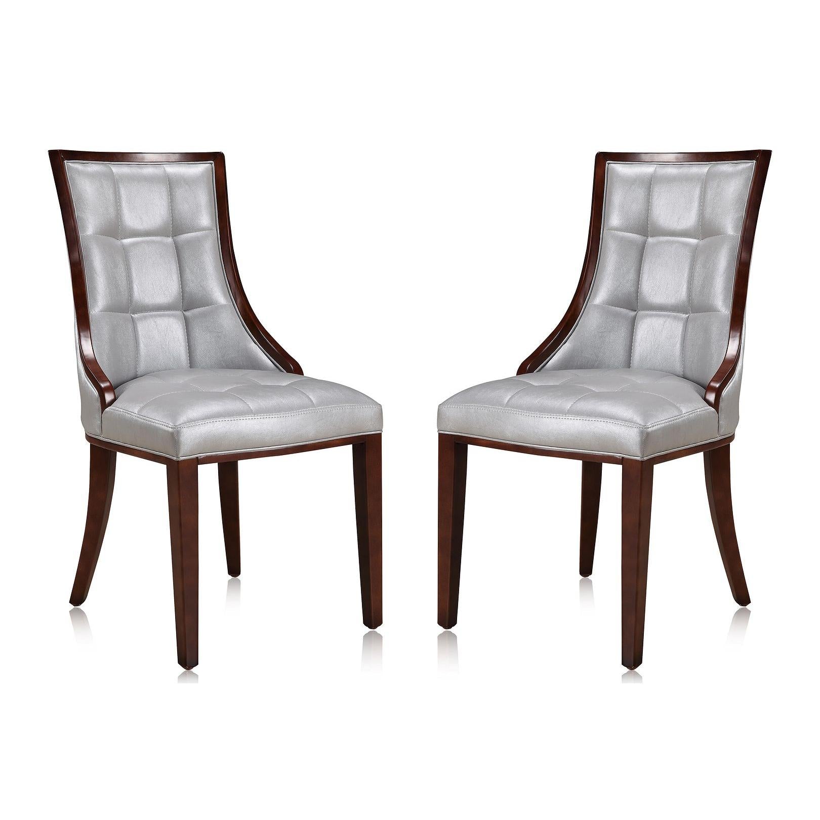 Manhattan Comfort Fifth Avenue Silver & Walnut Faux Leather Dining Chairs In A Set Of 2