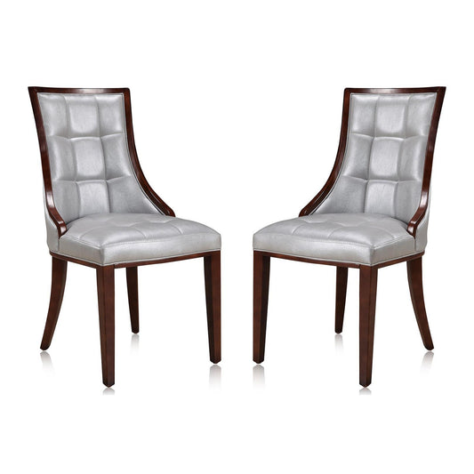 Manhattan Comfort Fifth Avenue Silver & Walnut Faux Leather Dining Chairs In A Set Of 2
