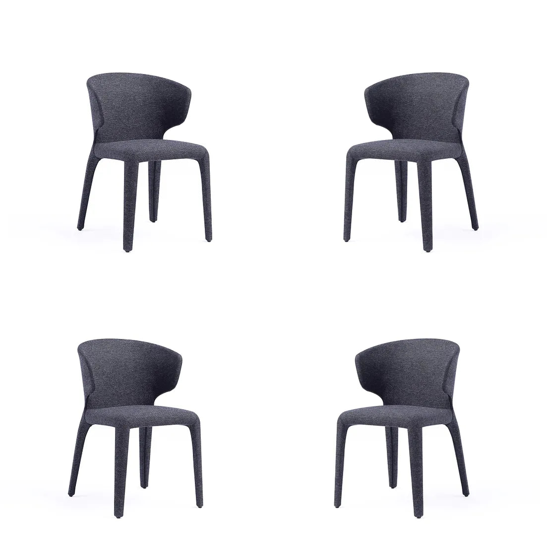 Manhattan Comfort Fifth Conrad Modern Woven Tweed Black Dining Chairs In A Set Of 4