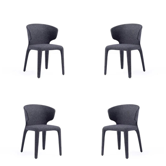 Manhattan Comfort Fifth Conrad Modern Woven Tweed Black Dining Chairs In A Set Of 4