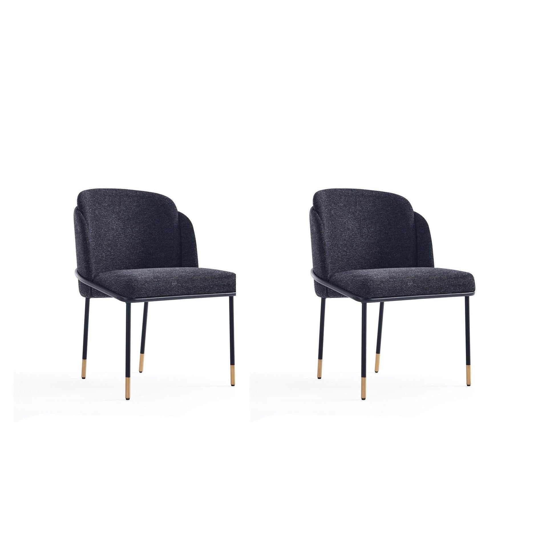 Manhattan Comfort Flor Fabric Black Dining Chair In A Set Of 2