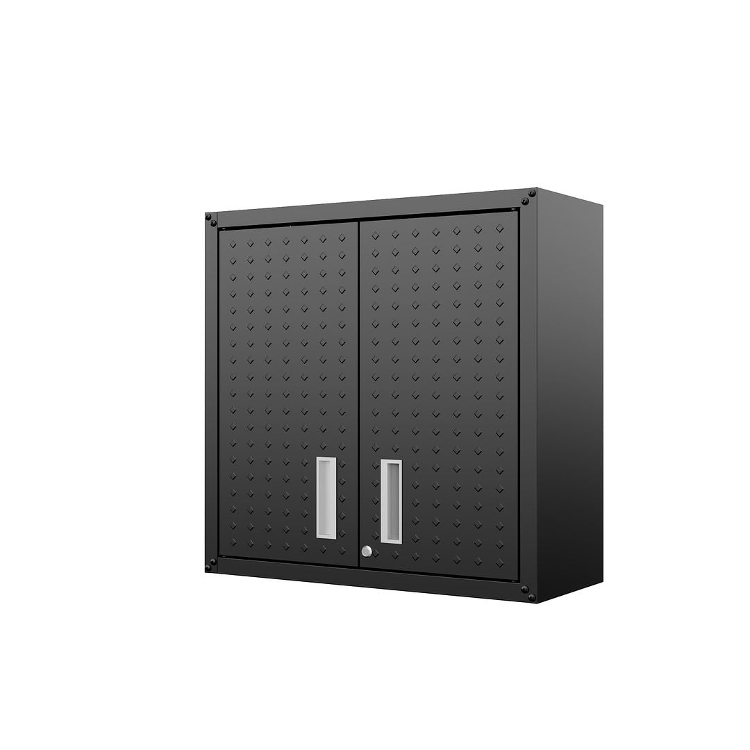Manhattan Comfort Fortress 30" Charcoal Gray Floating Textured Metal Garage Cabinets With Adjustable Shelves In A Set Of 2