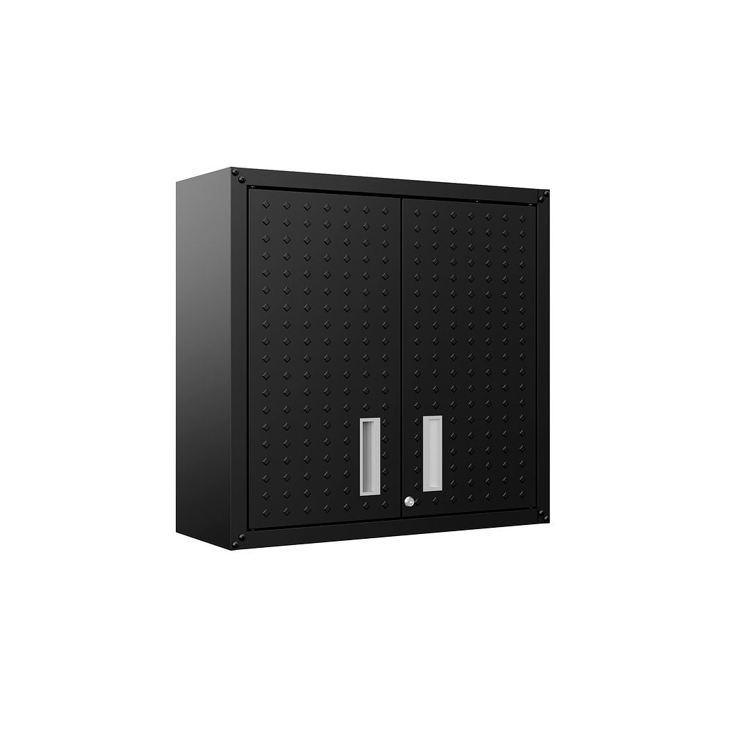 Manhattan Comfort Fortress 30" Charcoal Gray Floating Textured Metal Garage Cabinets With Adjustable Shelves In A Set Of 2