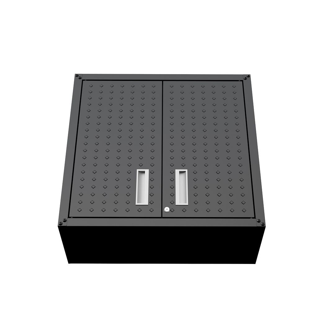 Manhattan Comfort Fortress 30" Charcoal Gray Floating Textured Metal Garage Cabinets With Adjustable Shelves In A Set Of 2