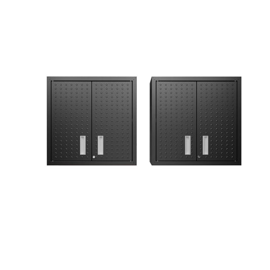 Manhattan Comfort Fortress 30" Charcoal Gray Floating Textured Metal Garage Cabinets With Adjustable Shelves In A Set Of 2