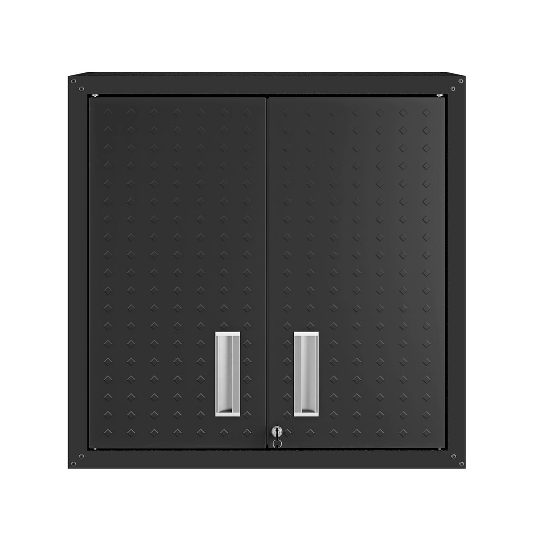 Manhattan Comfort Fortress 30" Floating Textured Metal Garage Cabinet With Adjustable Shelves In Charcoal Gray