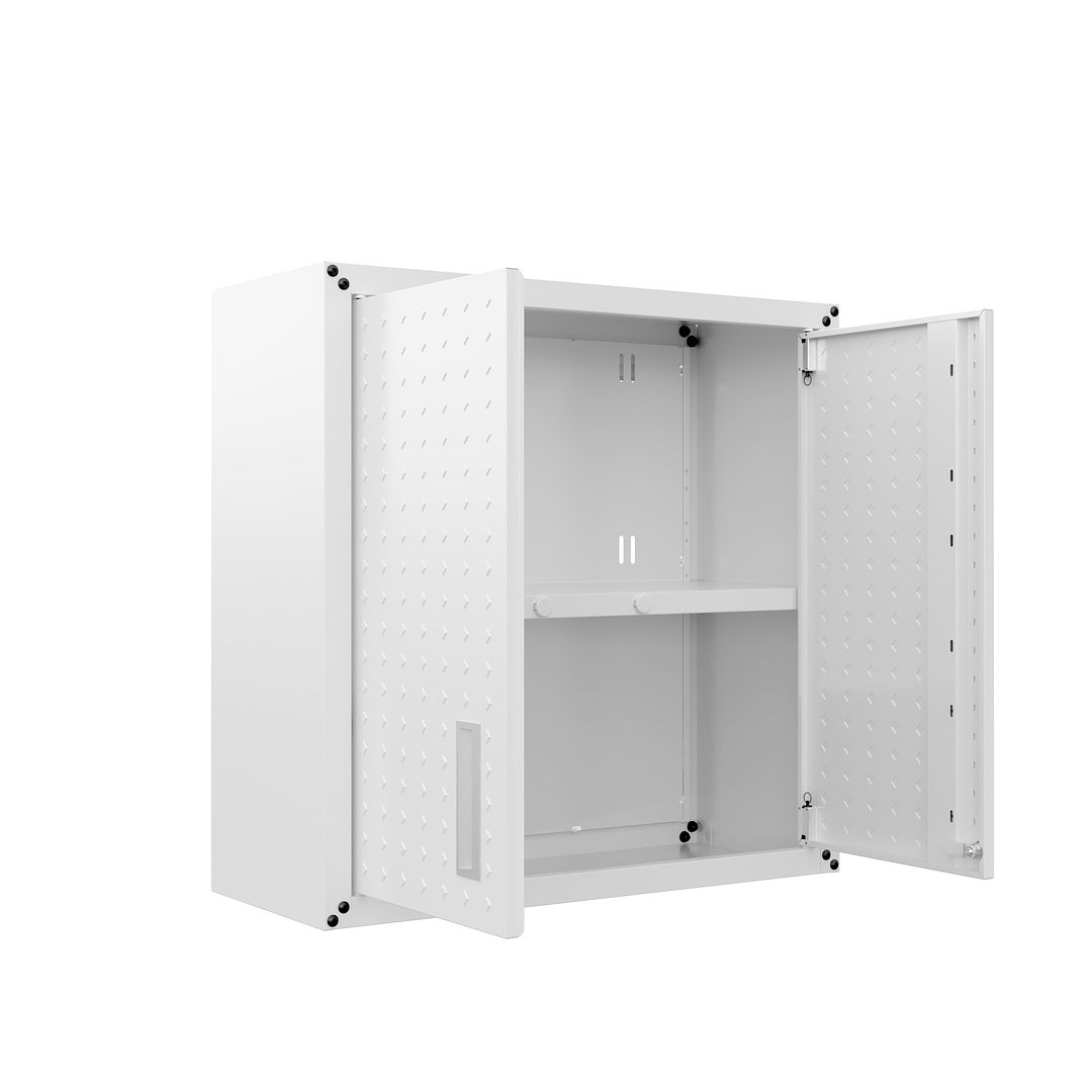 Manhattan Comfort Fortress 30" Floating Textured Metal Garage Cabinet With Adjustable Shelves In White