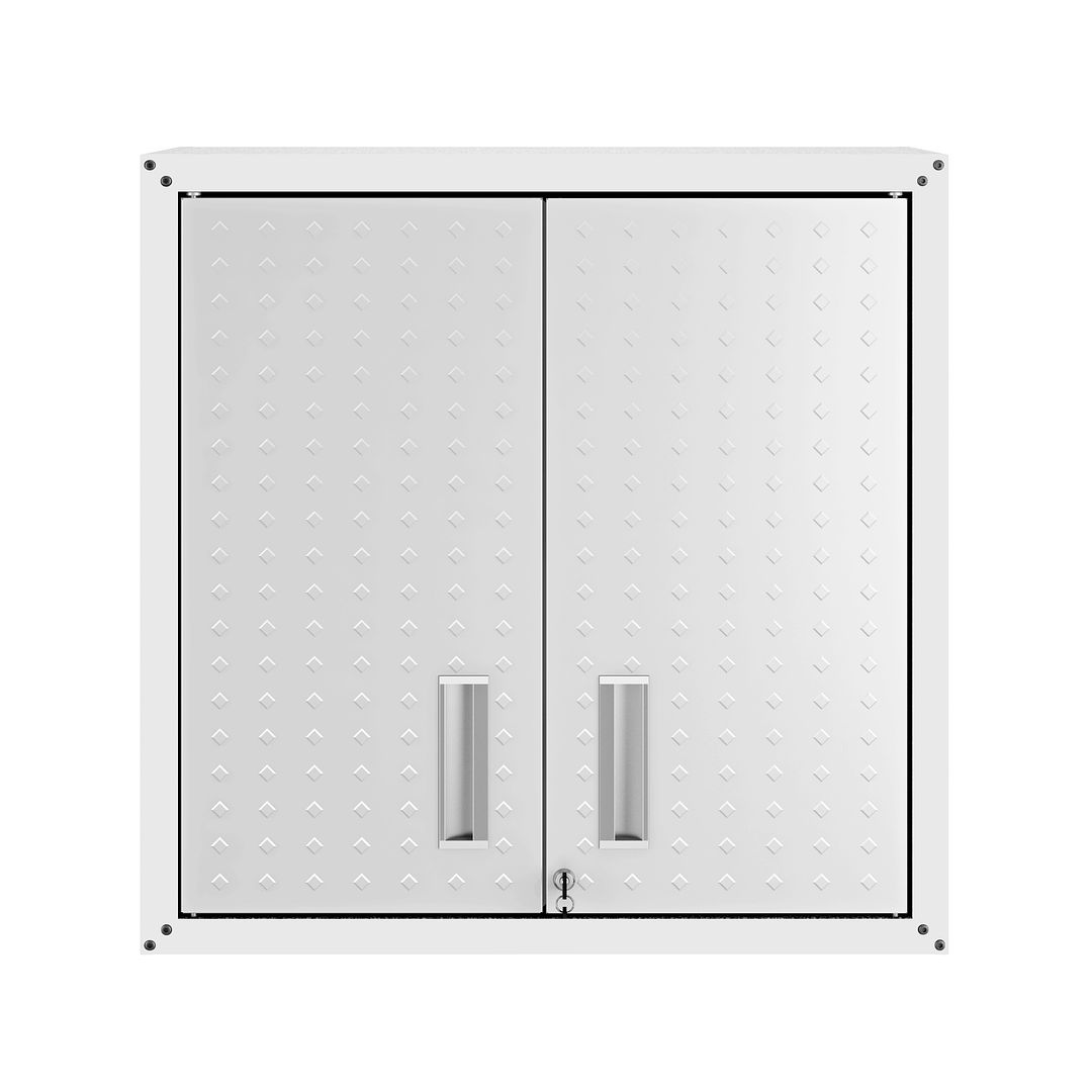 Manhattan Comfort Fortress 30" Floating Textured Metal Garage Cabinet With Adjustable Shelves In White