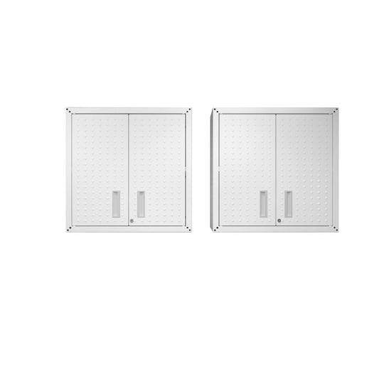 Manhattan Comfort Fortress 30" White Floating Textured Metal Garage Cabinets With Adjustable Shelves In A Set Of 2