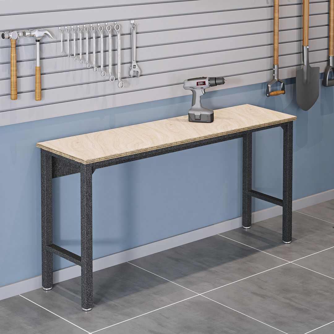 Manhattan Comfort Fortress 72" Garage Table In Natural Wood & Steel