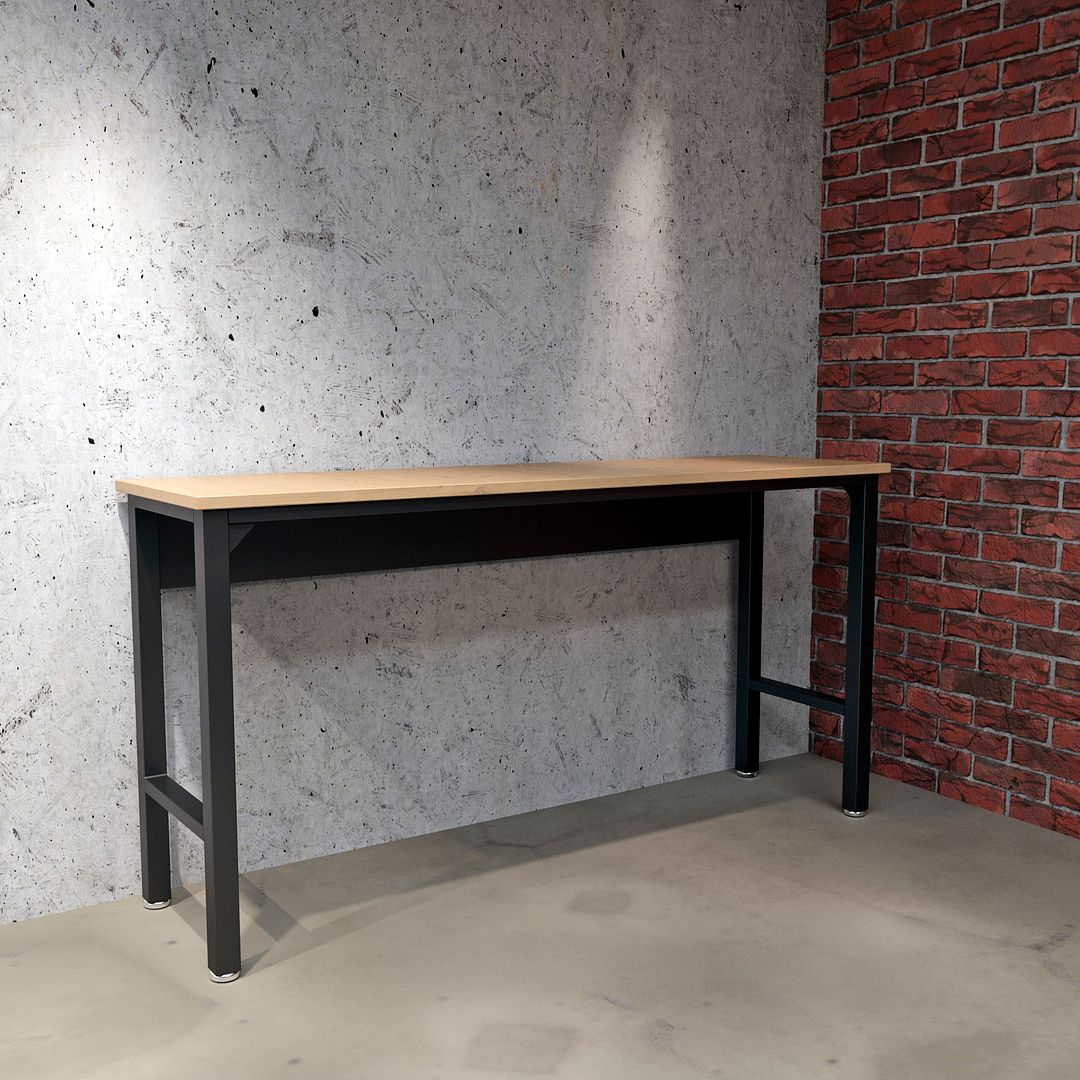 Manhattan Comfort Fortress 72" Natural Wood & Steel Garage Table In Charcoal Gray