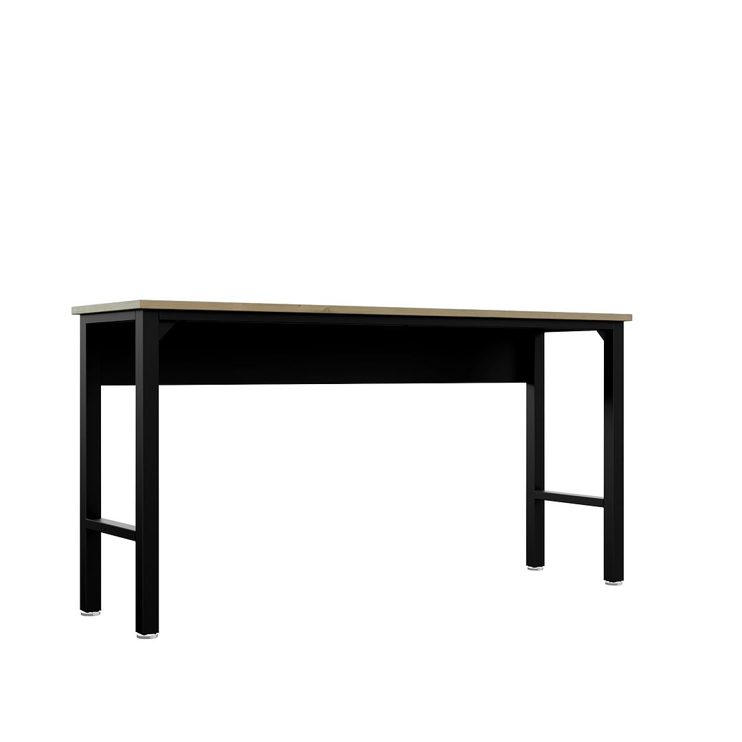 Manhattan Comfort Fortress 72" Natural Wood & Steel Garage Table In Charcoal Gray