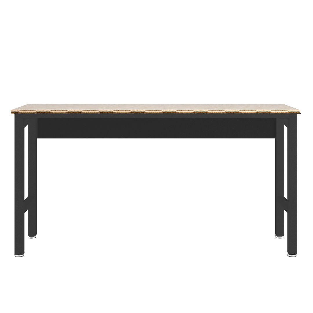Manhattan Comfort Fortress 72" Natural Wood & Steel Garage Table In Charcoal Gray