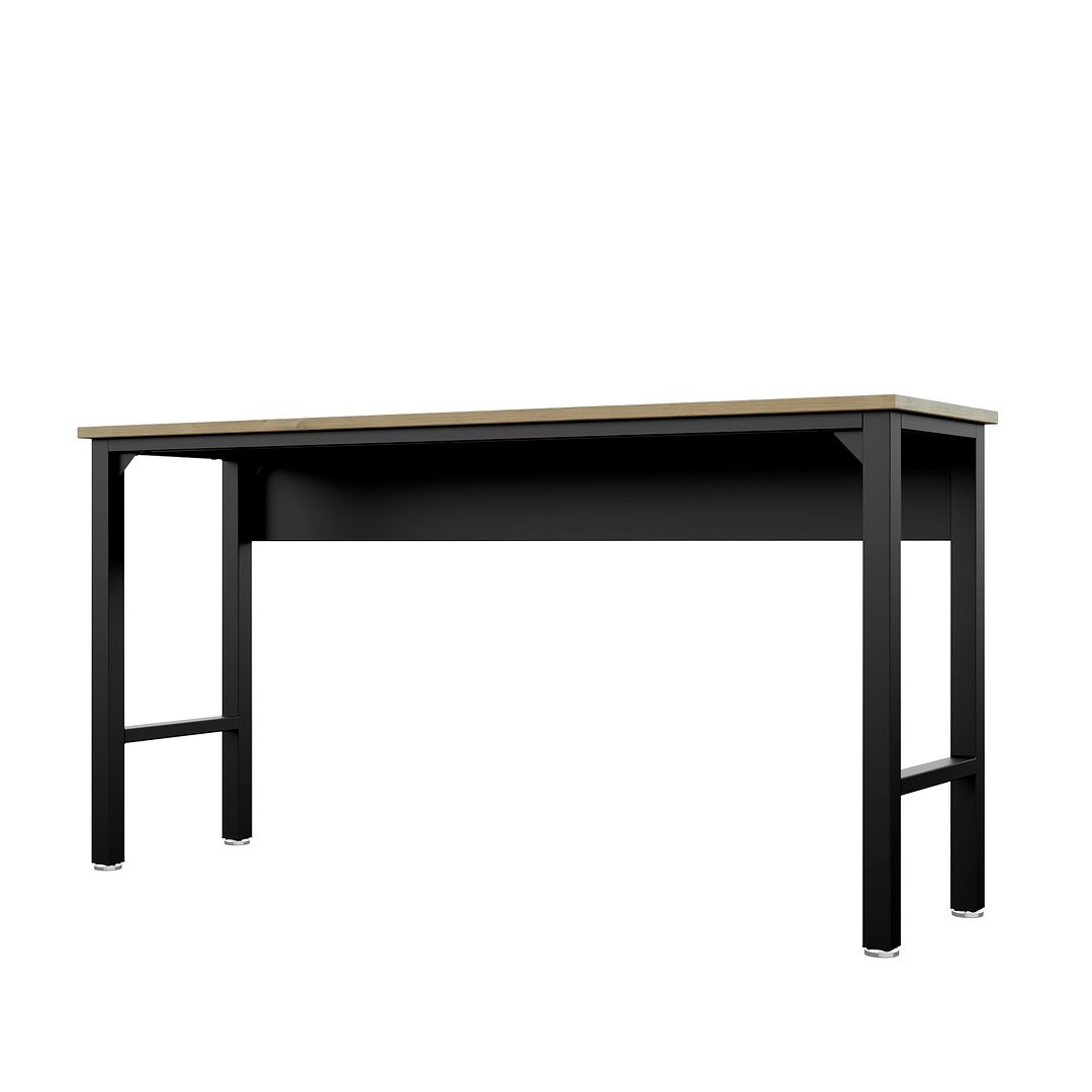 Manhattan Comfort Fortress 72" Natural Wood & Steel Garage Table In Charcoal Gray