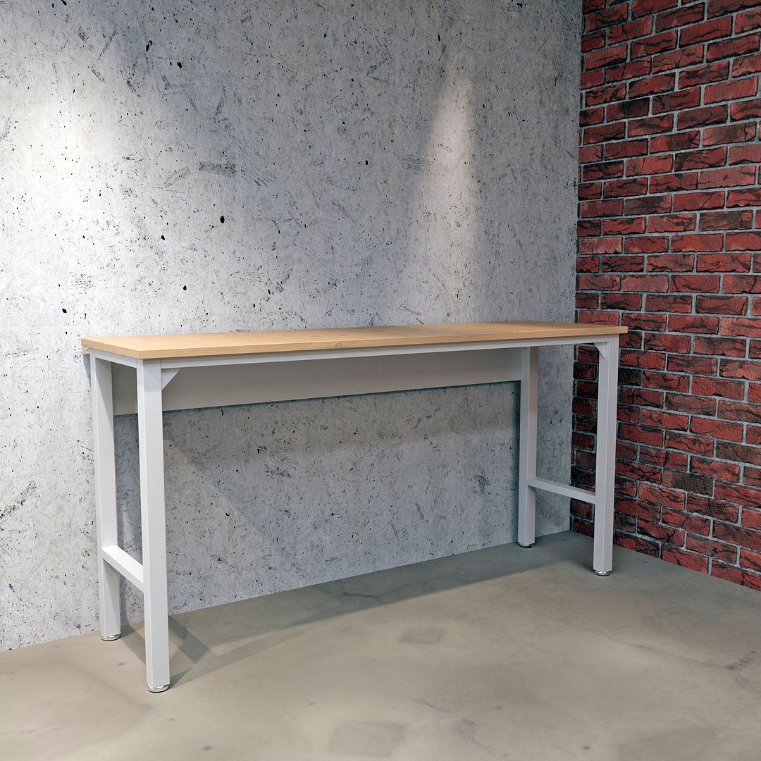 Manhattan Comfort Fortress 72" Natural Wood & Steel Garage Table In White