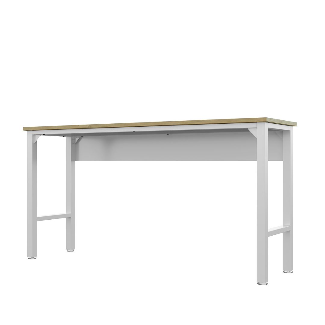 Manhattan Comfort Fortress 72" Natural Wood & Steel Garage Table In White
